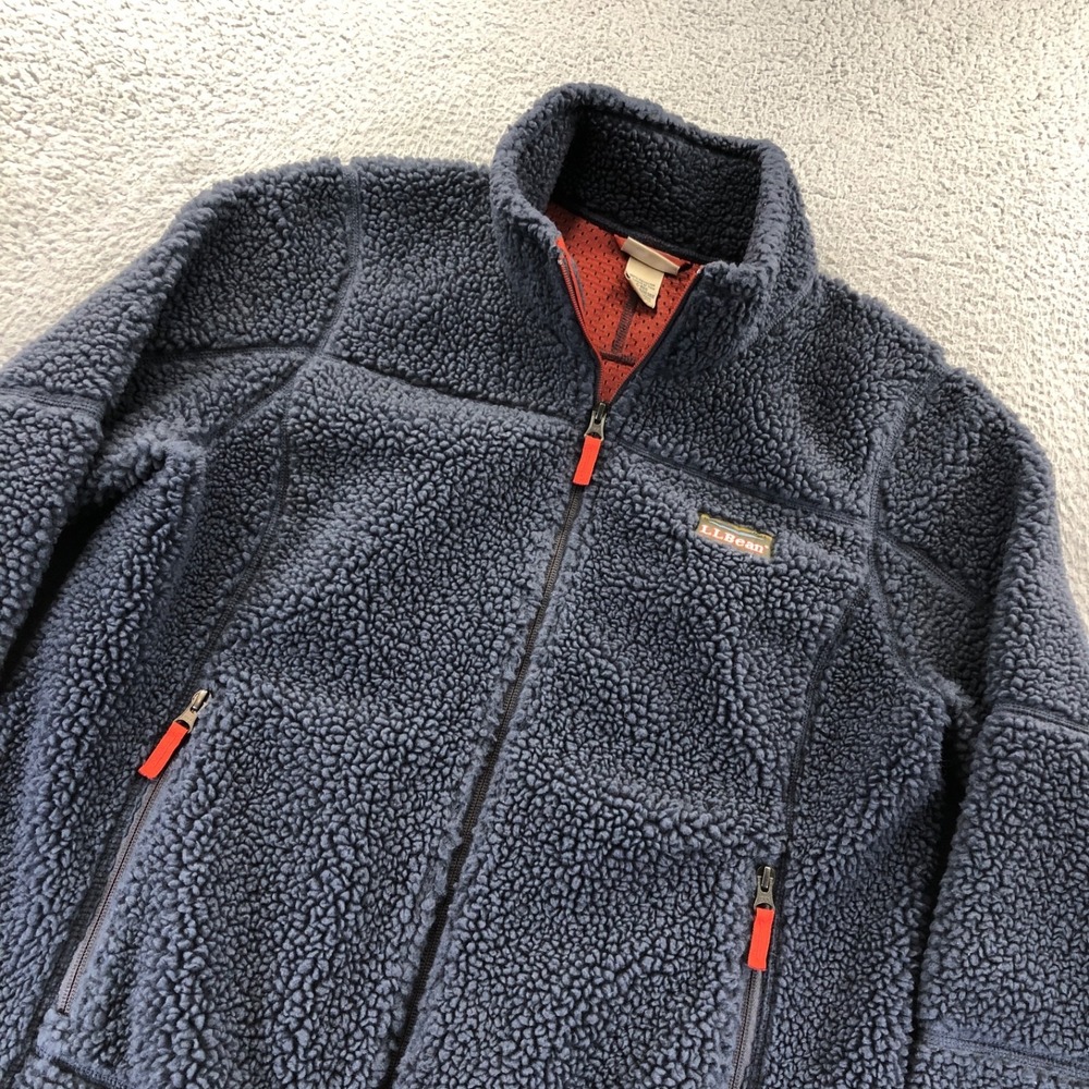 LL Bean Jacket Womens Large Blue Mountain Pile Fleece Full Zip Deep Sherpa